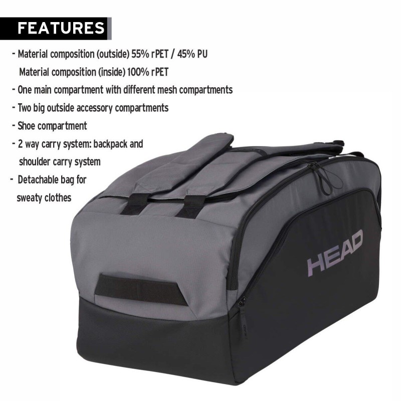 HEAD Pro X Duffle Sport Bag (Black/Dark Grey)
