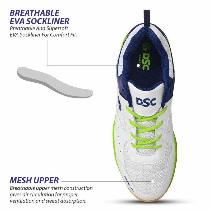 DSC Court 44 Badminton Shoes (White/Navy/Green)