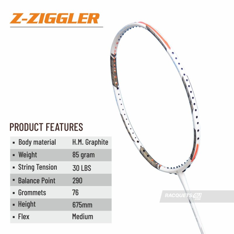 APACS Z Ziggler Badminton Racquet (Unstrung, White)