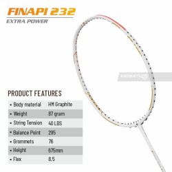 APACS Finapi 232 Xtra Power Badminton Racquet (Unstrung,  White)