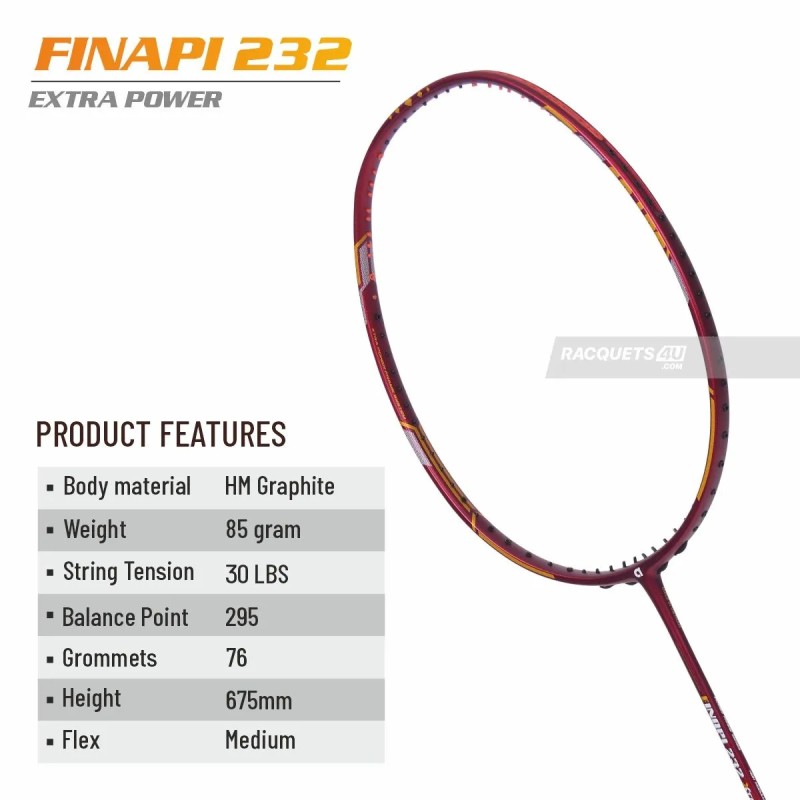 APACS Finapi 232 Xtra Power Badminton Racquet (Unstrung, Red)