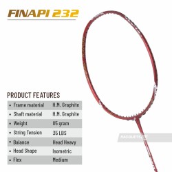 APACS Finapi 232 Badminton Racquet (Unstrung, Red Matt)