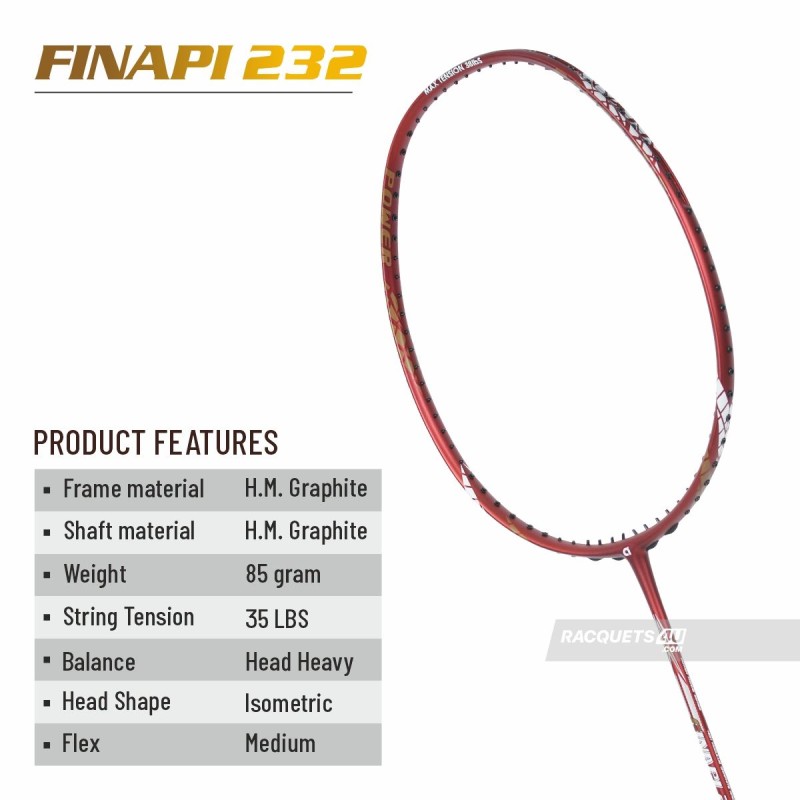 APACS Finapi 232 Badminton Racquet (Unstrung, Red Matt)