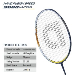APACS Nano Fusion Speed 9000 Ultra Badminton Racquet (Unstrung, Navy/White)