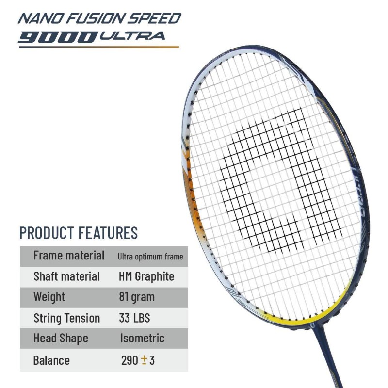 APACS Nano Fusion Speed 9000 Ultra Badminton Racquet (Unstrung, Navy/White)
