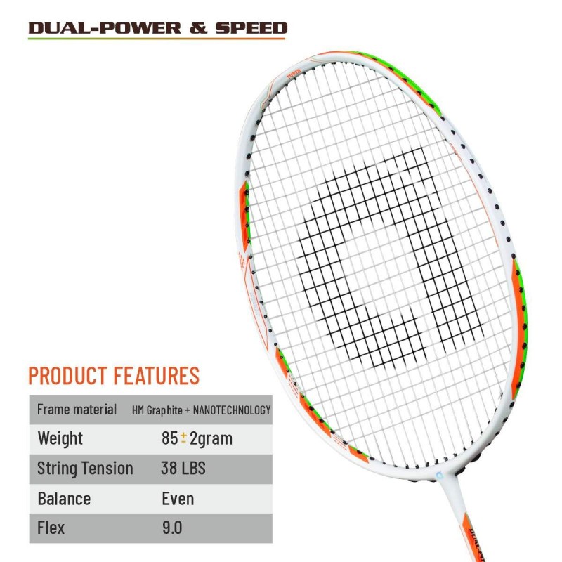 APACS Dual Power & Speed Badminton Racquet (Unstrung, White)