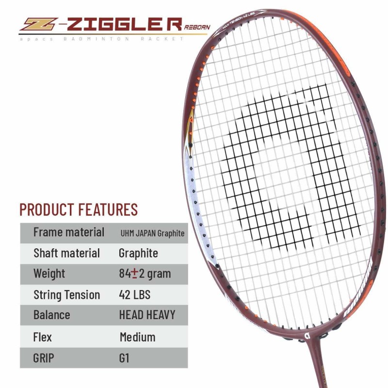 Apacs Z-Ziggler Reborn Badminton Racquet (Unstrung, Maroon Matte)