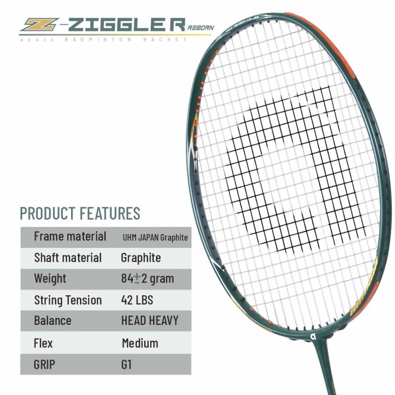 Apacs Z-Ziggler Reborn Badminton Racquet (Unstrung, Green Matte)