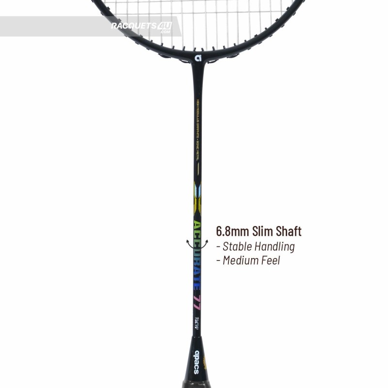 APACS Accurate 77 Badminton Racquet (Unstrung, Black Glossy)
