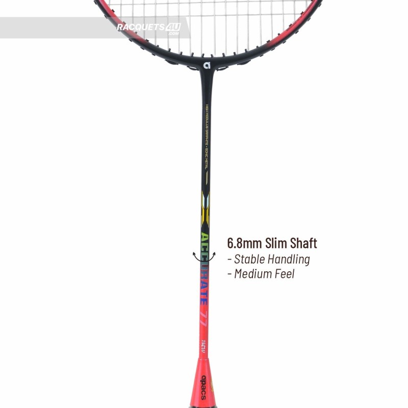 APACS Accurate 77 Badminton Racquet (Unstrung, Red/Black Matte)
