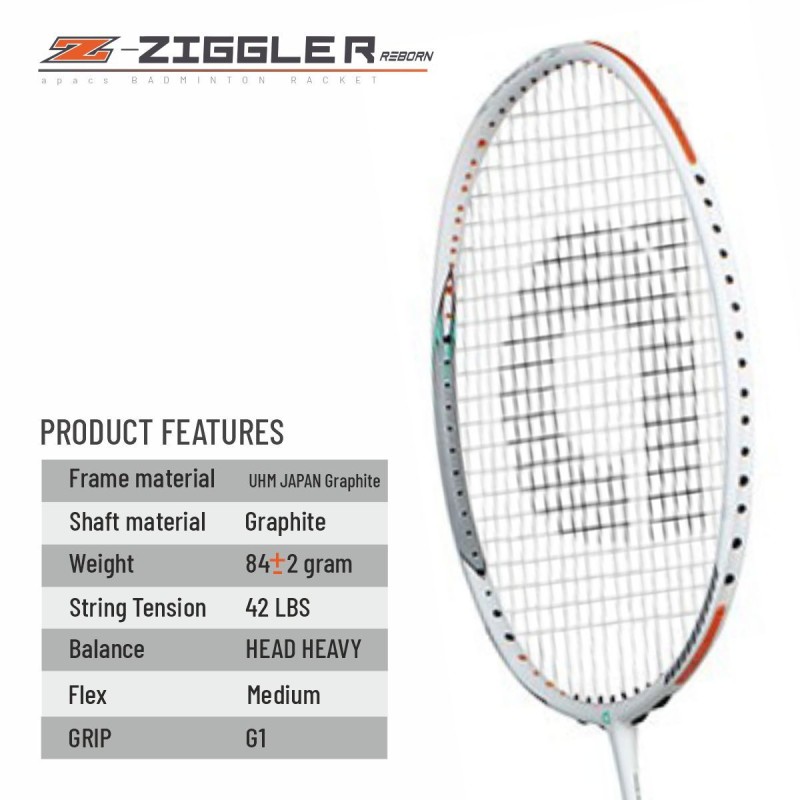 Apacs Z-Ziggler Reborn Badminton Racquet (Unstrung, White Matte)
