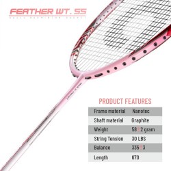 Apacs Feather Weight 55 Badminton Racquet (Unstrung, White/Pink)