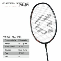 APACS Energy Groove Power Badminton Racquet (Unstrung, Black)