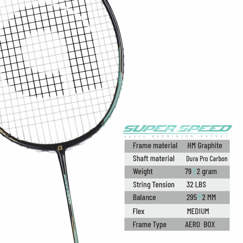 APACS Super Speed Badminton Racquet (Unstrung, Black)
