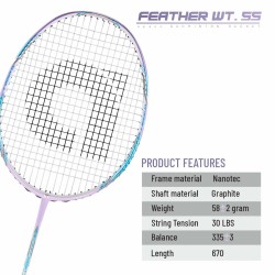 Apacs Feather Weight 55 Badminton Racquet (Unstrung, White/Purple)