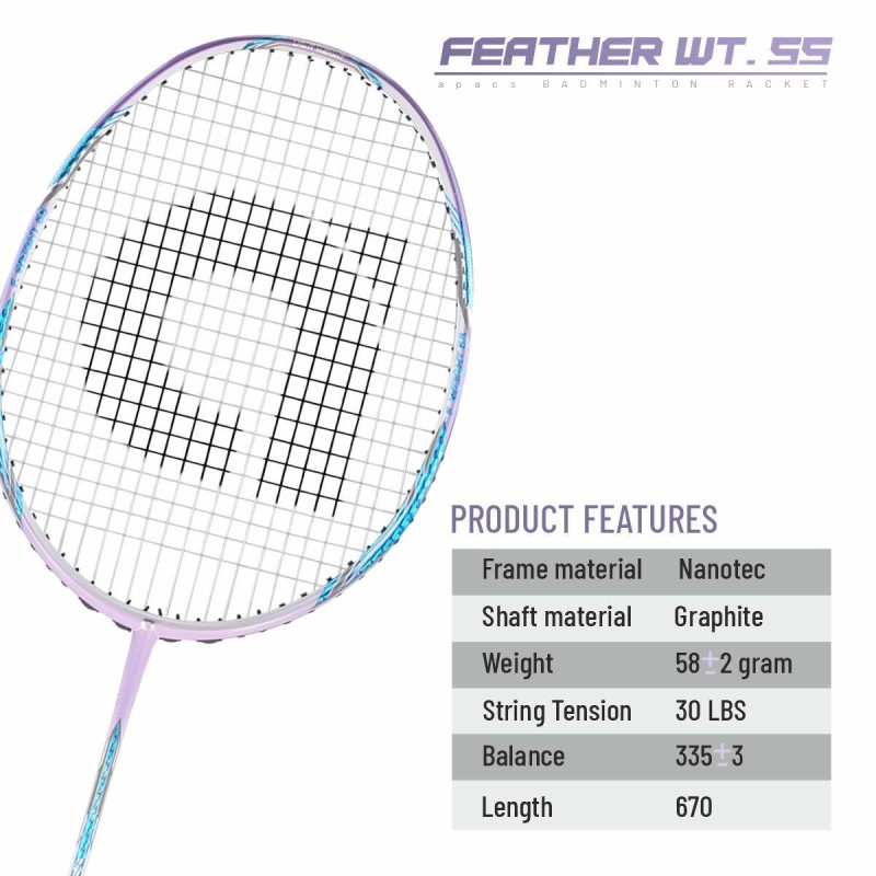 Apacs Feather Weight 55 Badminton Racquet (Unstrung, White/Purple)