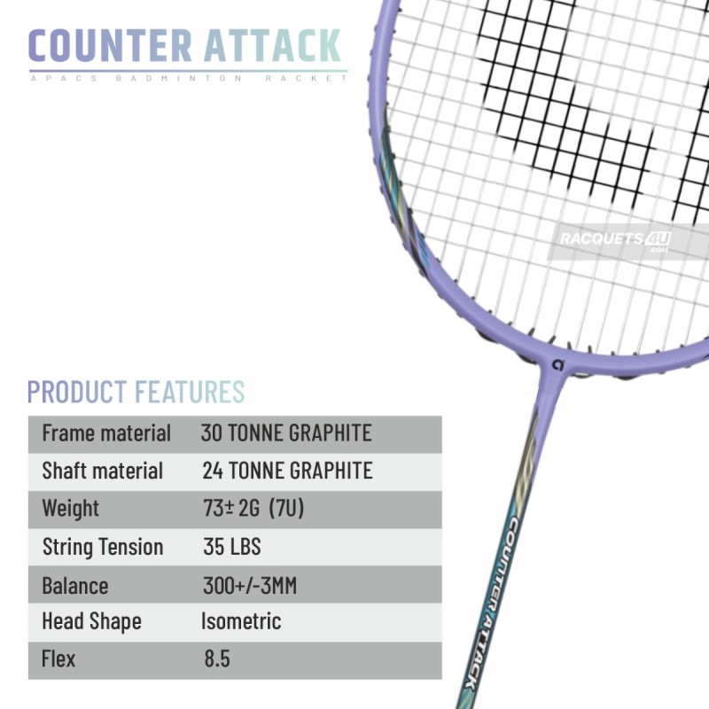 APACS Counter Attack Badminton Racquet (Unstrung, Mint/Purple)