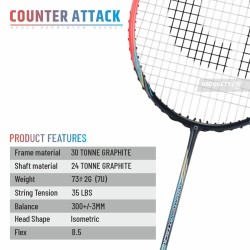 APACS Counter Attack Badminton Racquet (Unstrung, Red)