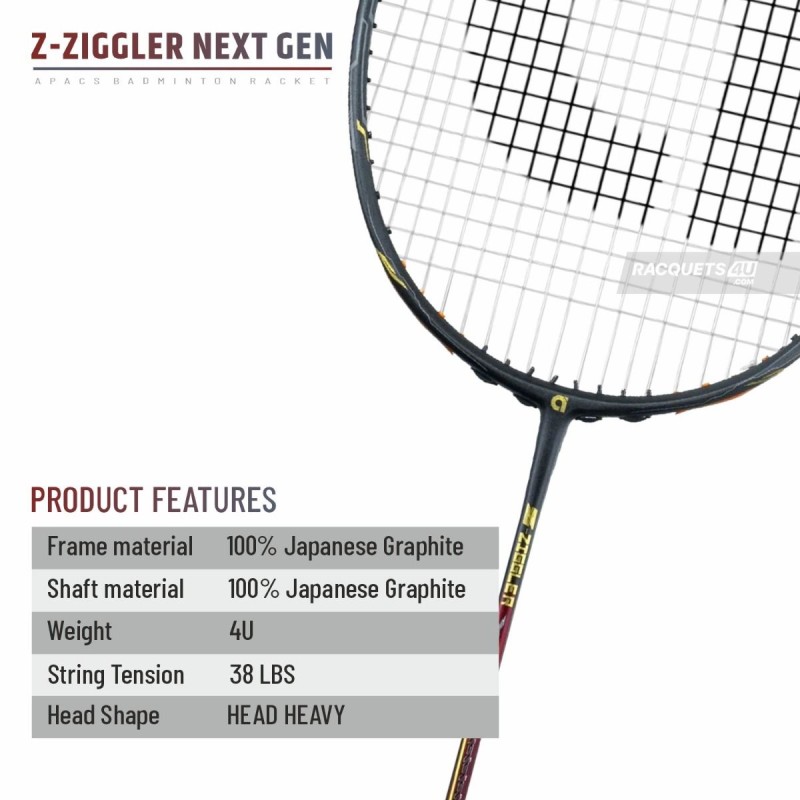 Apacs Z-Ziggler Next Gen Badminton Racquet (Unstrung, Black/Maroon)