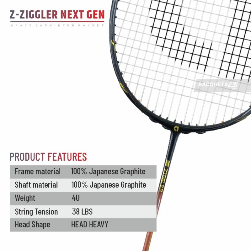 Apacs Z-Ziggler Next Gen Badminton Racquet (Unstrung, Black/Red)