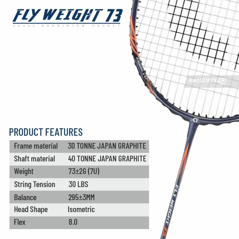 APACS Fly Weight 73 Badminton Racquet (Unstrung, Navy)