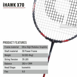 APACS iHawk X70 Badminton Racquet (Unstrung, Black)