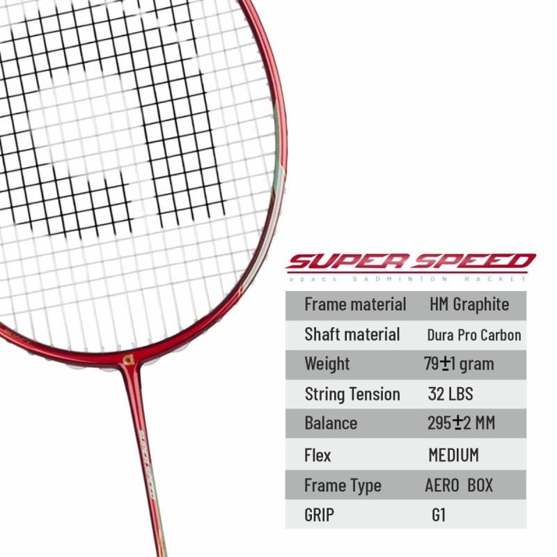 APACS Super Speed Badminton Racquet (Unstrung, Maroon)