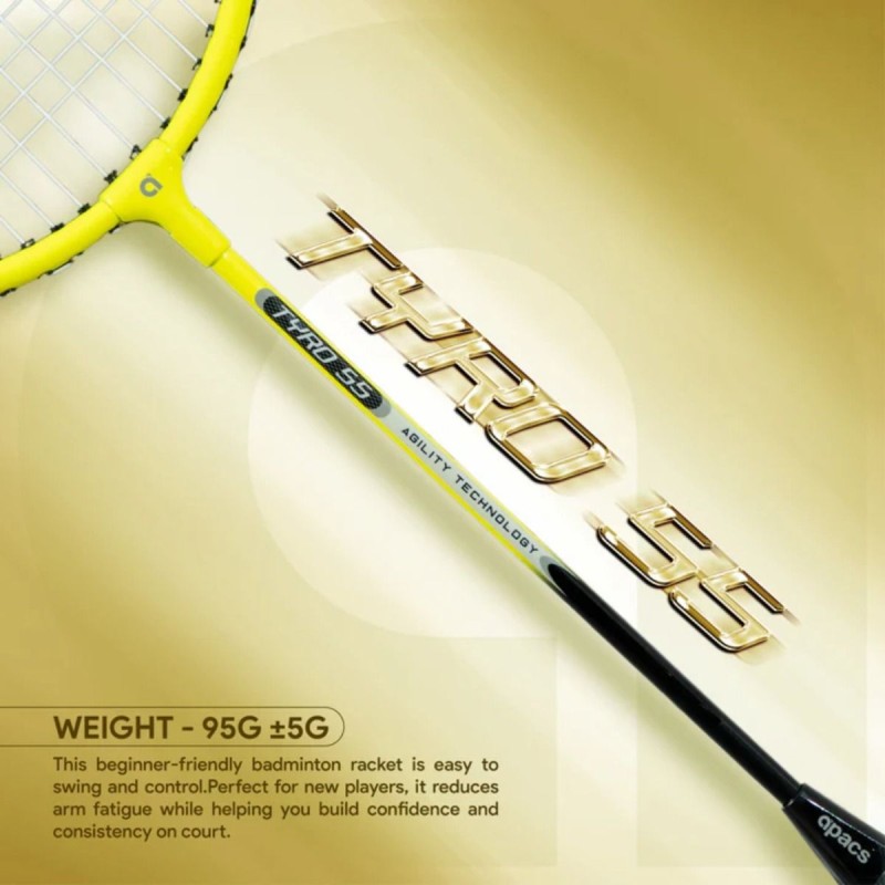 APACS Tyro 55 Badminton Racquet (Strung, Yellow/Black)