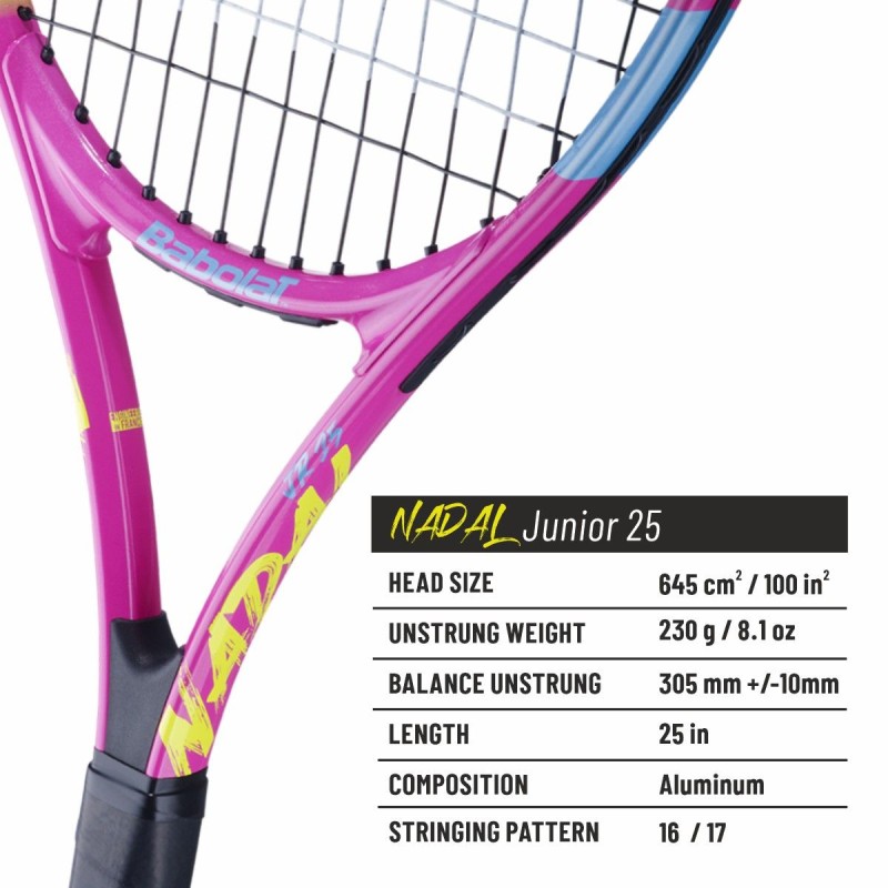 BABOLAT Nadal Junior 25 Tennis Racquet (Yellow/Pink/Blue, Strung)