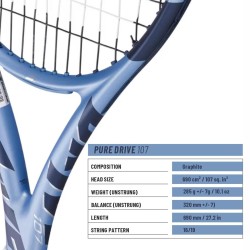 BABOLAT Pure Drive 107 Gen 11 Tennis Racquet (Unstrung, Metallic Blue)