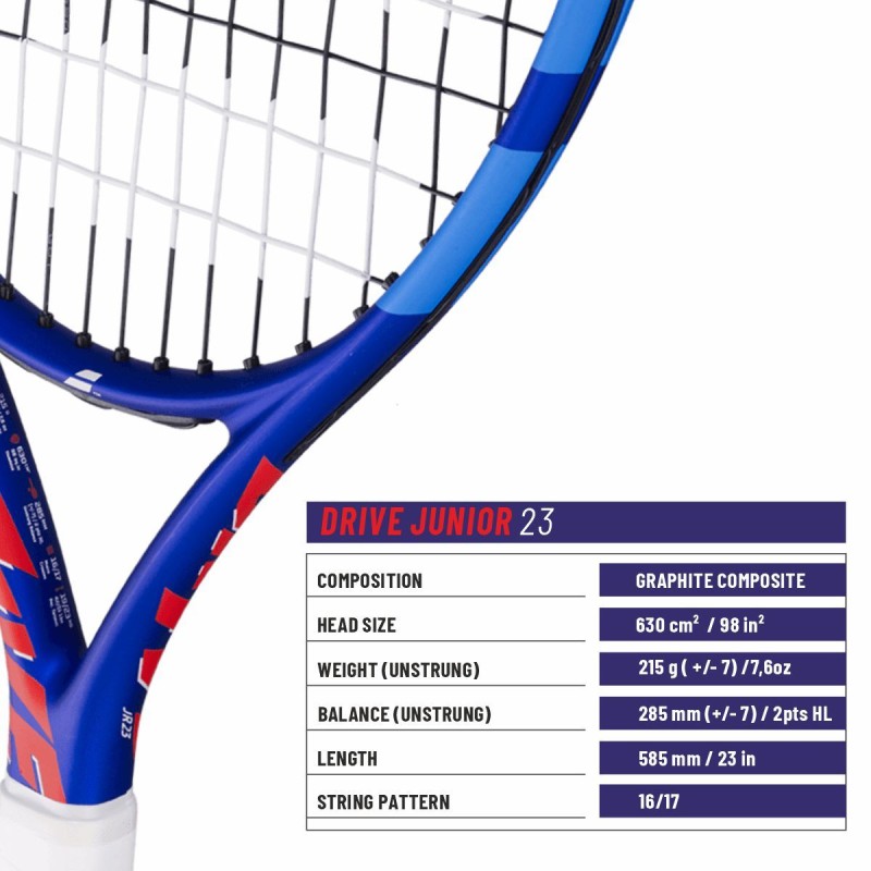 BABOLAT Drive Junior 23 2026 Tennis Racquet (Blue/Red, Strung)