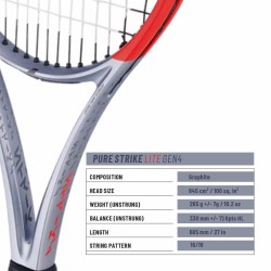 BABOLAT Pure Strike Lite 4th Gen Tennis Racquet (Grey/Flue Red, Unstrung)