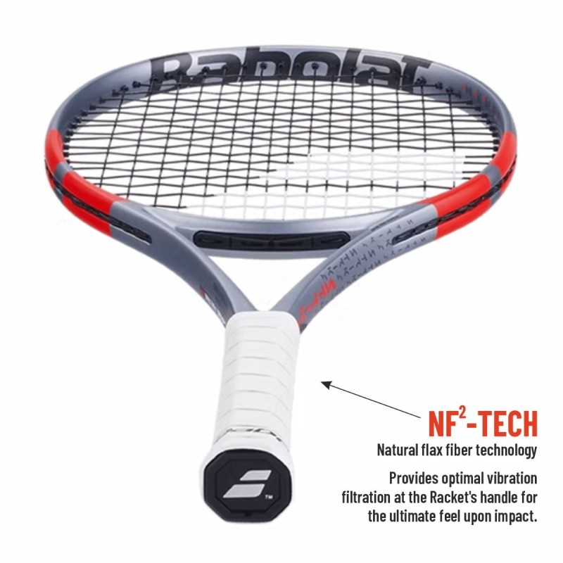 BABOLAT Pure Strike 100 4th Gen Tennis Racquet (Grey/Flue Red, Unstrung)