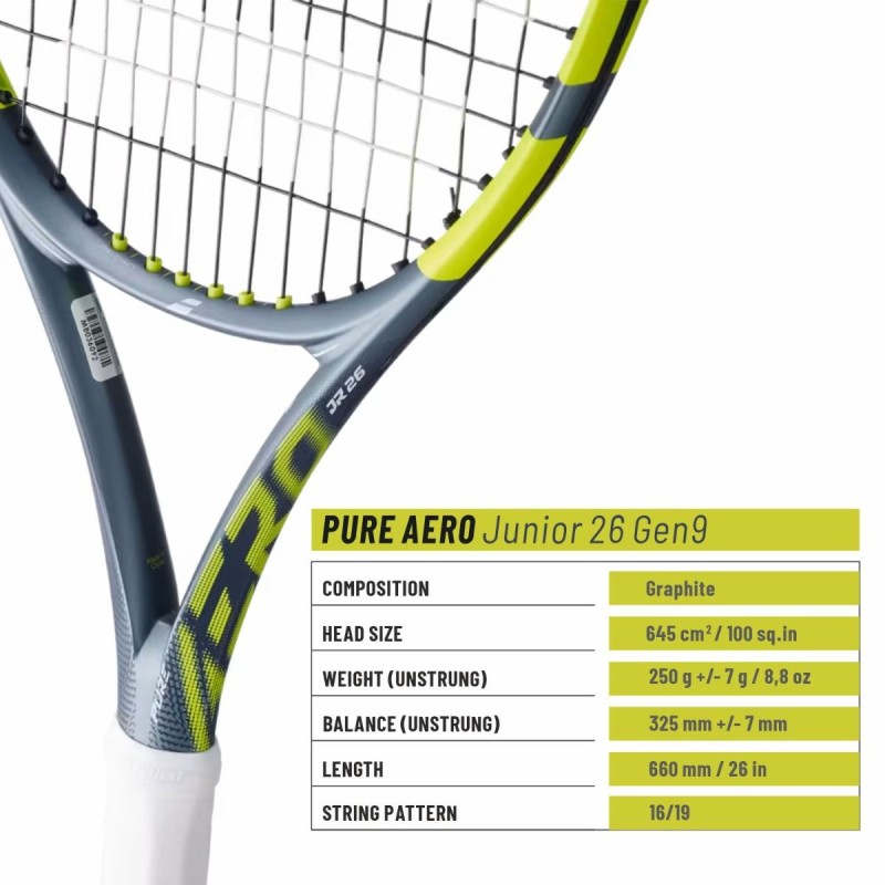 Babolat Pure Aero Junior 26 Gen 9 Tennis Racquet  (Grey/Flue/Yellow)