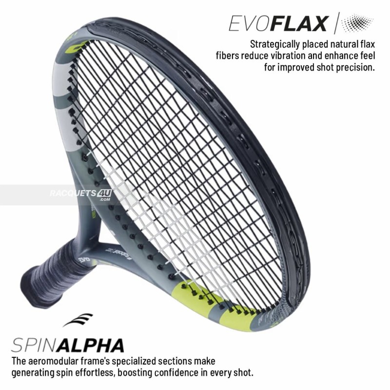 BABOLAT Evo Aero Gen 2 Tennis Racquet (Grey/Fl/Yellow, Unstrung)