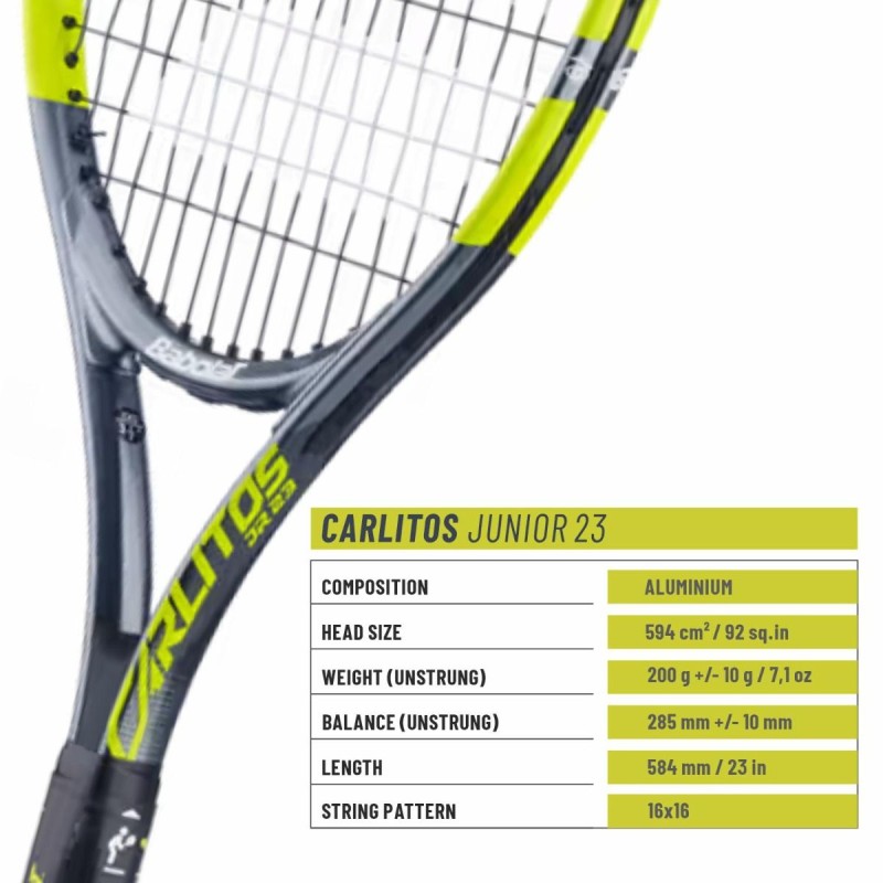 BABOLAT Carlitos Junior 23 Tennis Racquet (Yellow/Blue, Strung)