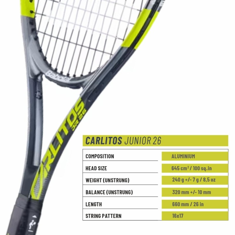 BABOLAT Carlitos Junior 26 Tennis Racquet (Yellow/Blue, Strung)
