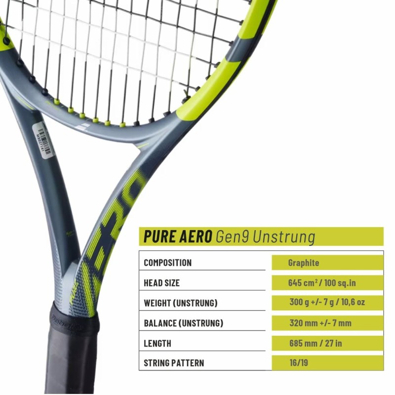BABOLAT Pure Aero Gen 9 Tennis Racquet (Grey/Flue/Yellow, Unstrung)
