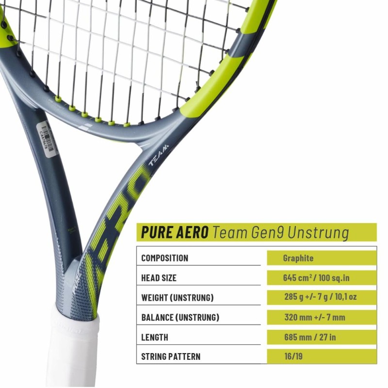 BABOLAT Pure Aero Team Gen 9 Tennis Racquet (Grey/Flue/Yellow, Unstrung)