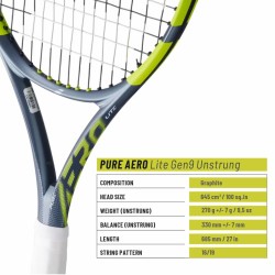 BABOLAT Pure Aero Lite Gen 9 Tennis Racquet (Grey/Flue/Yellow, Unstrung)