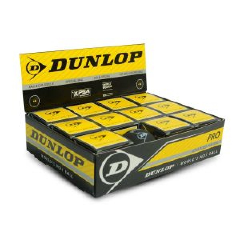 DUNLOP Pro Double Dot Yellow Squash Ball (12 Pcs)