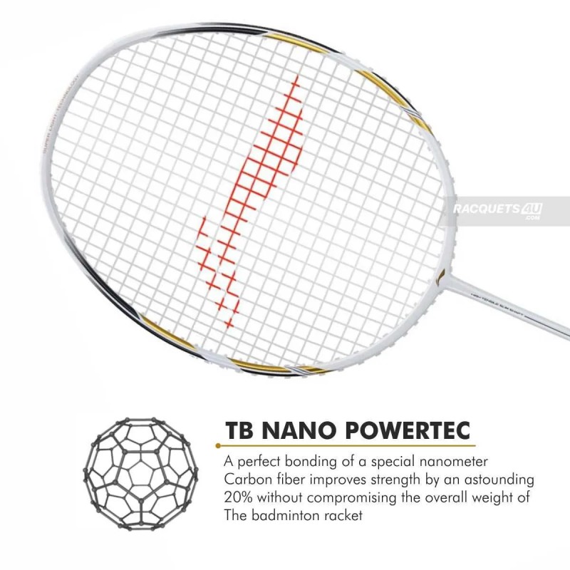 LI-NING Windstorm 78+ Badminton Racquet (White/Gold, Unstrung)