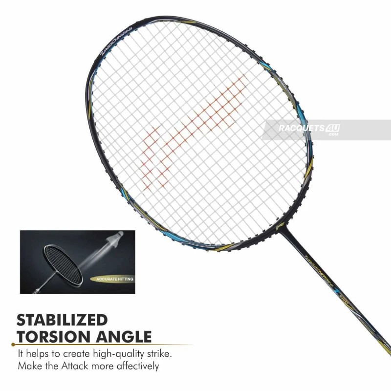 LI-NING Turbo Charging Z Boost Badminton Racquet (Unstrung, Black/Blue/Gold)