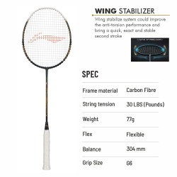 LI-NING Air-Force 77 G3 Badminton Racquet (Dark/Grey/White/Gold, Unstrung)