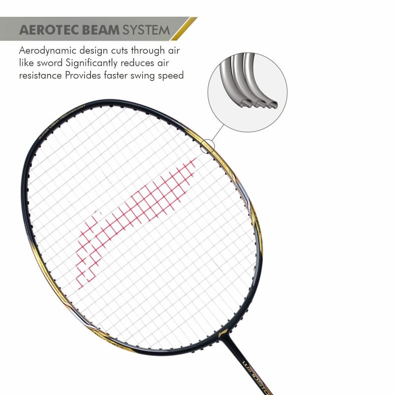 LI-NING Windstorm 72 Badminton Racquet (Black/Gold, Unstrung)