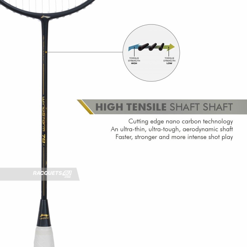 LI-NING Windstorm 78+ Badminton Racquet (Black/Gold, Unstrung)