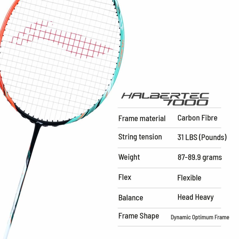 LI-NING Halbertec 7000 Badminton Racquet (Green/Orange, Unstrung)