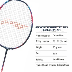 LI-NING AX-FORCE 90 Tiger Max Badminton Racquet (Red, Unstrung)