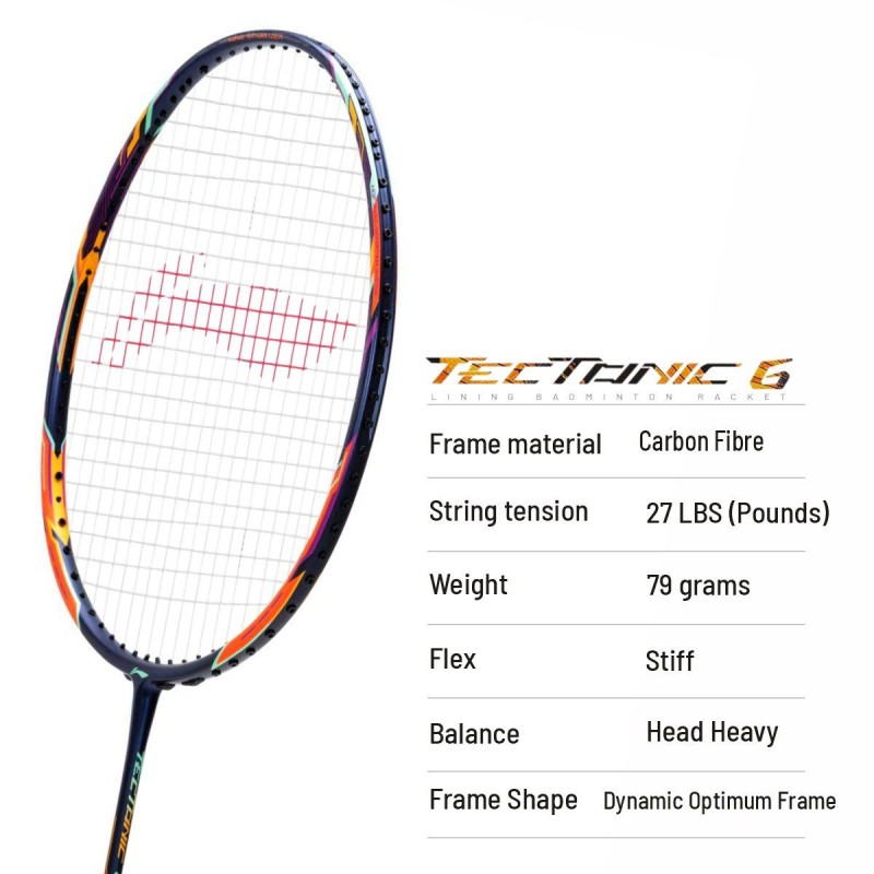 LI-NING Tectonic 6 Badminton Racquet (Orange/Black, Unstrung)