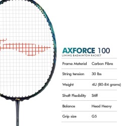 LI-NING AX-FORCE 100 Badminton Racquet (Storm Green, Unstrung)